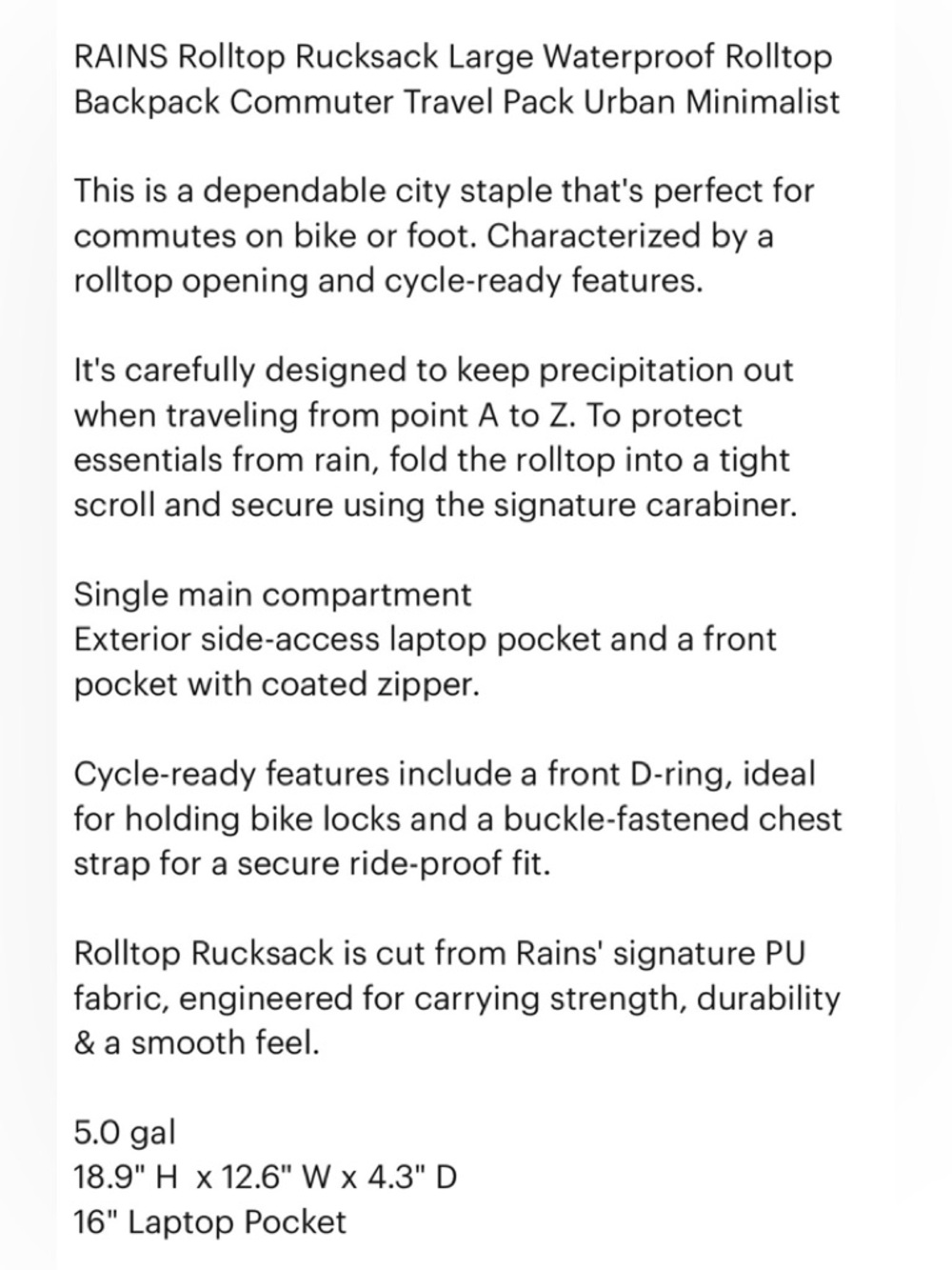 RAINS Rolltop Rucksack Backpack - Picture 8 of 16